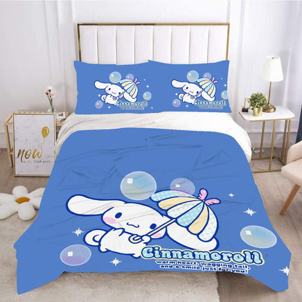 Hello Kitty Bed Set Cinnamoroll Sanrio Cute Bed Sheets Cartoon Bed Cotton Comforters Blue Duvet Cover LS22821 - Lusy Store