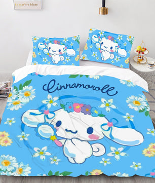 Hello Kitty Bed Set Cinnamoroll Sanrio Cute Bed Sheets Cartoon Bed Cotton Comforters Blue Duvet Cover LS22824 - Lusy Store