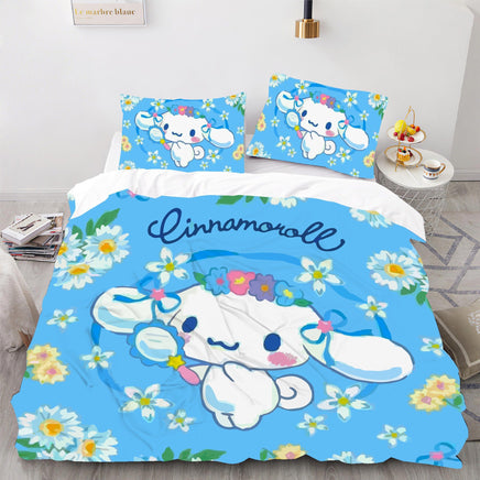 Hello Kitty Bed Set Cinnamoroll Sanrio Cute Bed Sheets Cartoon Bed Cotton Comforters Blue Duvet Cover LS22824 - Lusy Store