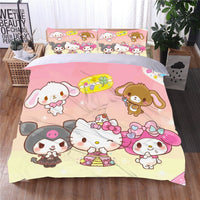 Hello Kitty Bed Set Cinnamoroll Sanrio Cute Bed Sheets Cartoon Bed Cotton Comforters Colorful Duvet Cover LS22819 - Lusy Store