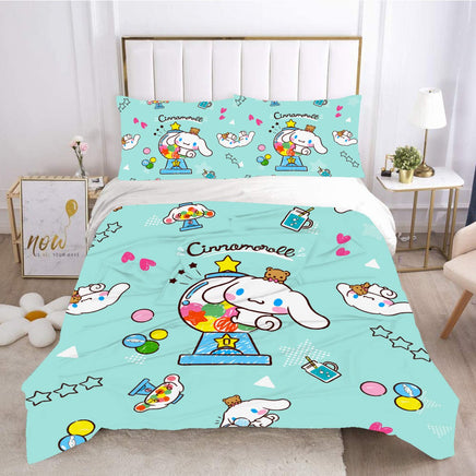 Hello Kitty Bed Set Cinnamoroll Sanrio Cute Bed Sheets Cartoon Bed Cotton Comforters Green Duvet Cover LS22825 - Lusy Store