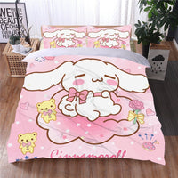 Hello Kitty Bed Set Cinnamoroll Sanrio Cute Bed Sheets Cartoon Bed Cotton Comforters Pink Duvet Cover LS22823 No Fill