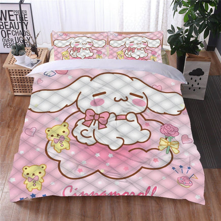 Hello Kitty Bed Set Cinnamoroll Sanrio Cute Bed Sheets Cartoon Bed Cotton Comforters Pink Duvet Cover LS22823 Quilted