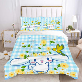 Hello Kitty Bed Set Cinnamoroll Sanrio Cute Bed Sheets Cartoon Bed Cotton Comforters Stripe Blue Duvet Cover LS22813 - Lusy Store