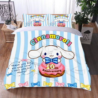Hello Kitty Bed Set Cinnamoroll Sanrio Cute Bed Sheets Cartoon Bed Cotton Comforters Stripe Duvet Cover LS22816 - Lusy Store