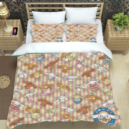 Hello Kitty Bed Set Cinnamoroll Sanrio Cute Bed Sheets Cartoon Bed Cotton Comforters Stripe Duvet Cover LS22817 Only Quilt