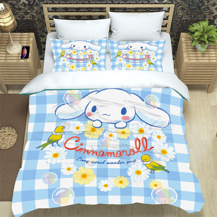 Hello Kitty Bed Set Cinnamoroll Sanrio Cute Bed Sheets Cartoon Bed Cotton Comforters Stripe Duvet Cover LS22826 - Lusy Store