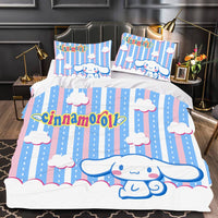 Hello Kitty Bed Set Cinnamoroll Sanrio Cute Bed Sheets Cartoon Bed Cotton Comforters Stripe Duvet Cover LS22827 - Lusy Store