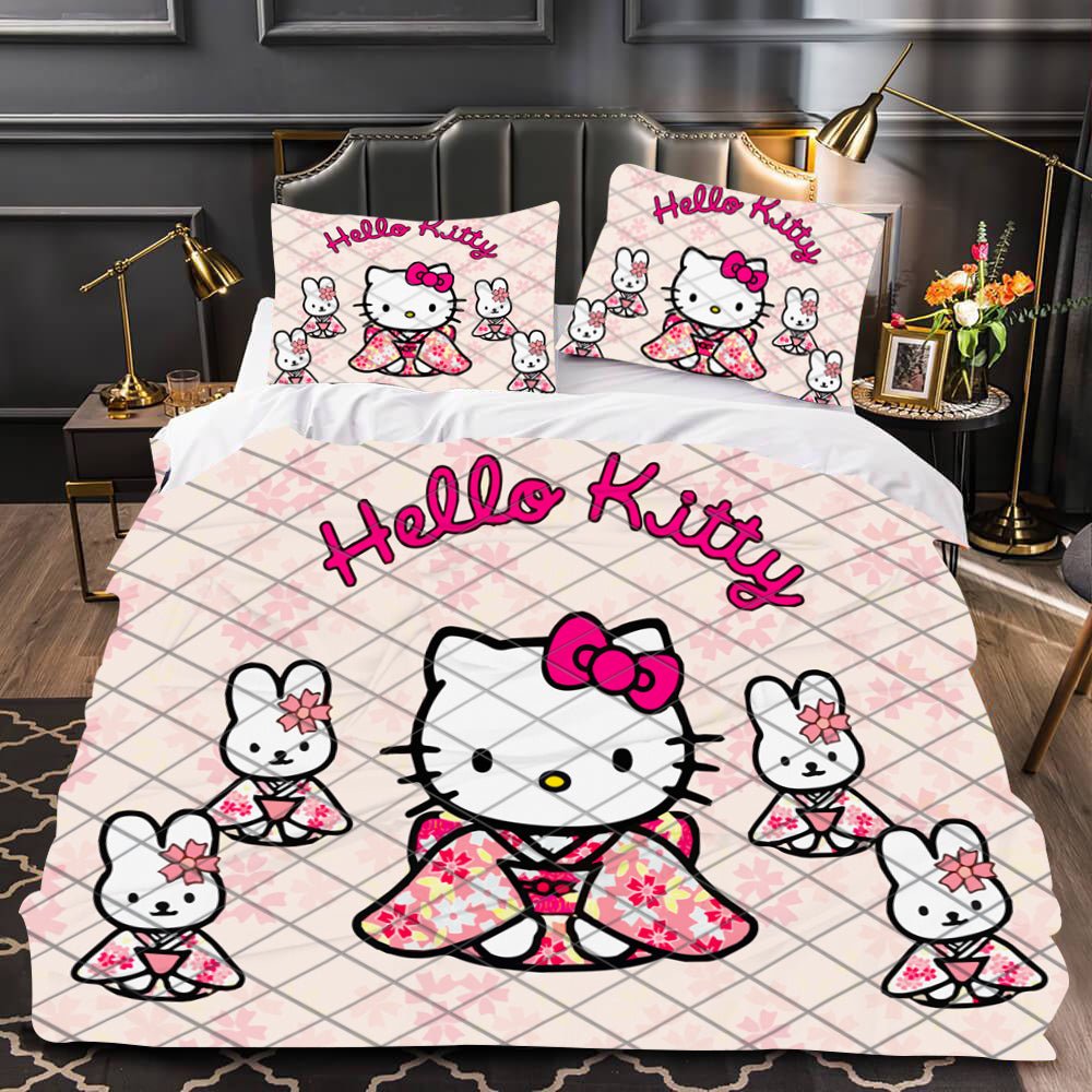 Hello Kitty Bed Set Cotton Sanrios Cute Bed Sheets Cartoon Bed Comforters Bed Cover Set LS22778 - Lusy Store
