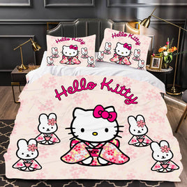 Hello Kitty Bed Set Cotton Sanrios Cute Bed Sheets Cartoon Bed Comforters Bed Cover Set LS22778 - Lusy Store