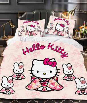 Hello Kitty Bed Set Cotton Sanrios Cute Bed Sheets Cartoon Bed Comforters Bed Cover Set LS22778 - Lusy Store