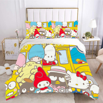 Hello Kitty Bed Set Cotton Sanrios Cute Bed Sheets Cartoon Bed Comforters Colorful Bed Cover Set LS22790 - Lusy Store