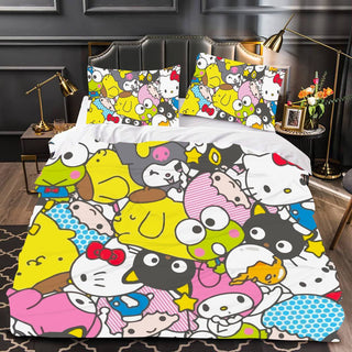 Hello Kitty Bed Set Cotton Sanrios Cute Bed Sheets Cartoon Bed Comforters Colorful Bed Cover Set LS22793 - Lusy Store