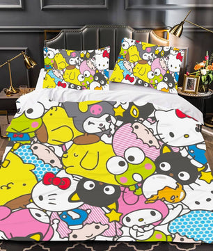 Hello Kitty Bed Set Cotton Sanrios Cute Bed Sheets Cartoon Bed Comforters Colorful Bed Cover Set LS22793 - Lusy Store