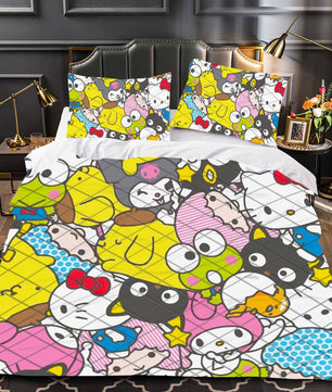 Hello Kitty Bed Set Cotton Sanrios Cute Bed Sheets Cartoon Bed Comforters Colorful Bed Cover Set LS22793 - Lusy Store