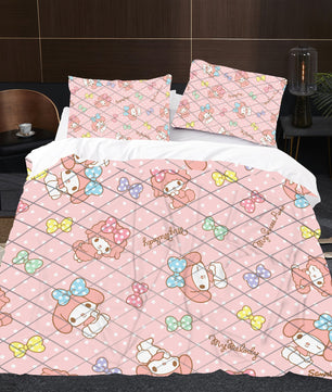 Hello Kitty Bed Set Cotton Sanrios Cute Bed Sheets Cartoon Bed Comforters Dot Pink Bed Cover Set LS22789 - Lusy Store