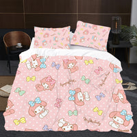 Hello Kitty Bed Set Cotton Sanrios Cute Bed Sheets Cartoon Bed Comforters Dot Pink Bed Cover Set LS22789 4 Pieces Bedding Sets