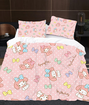 Hello Kitty Bed Set Cotton Sanrios Cute Bed Sheets Cartoon Bed Comforters Dot Pink Bed Cover Set LS22789 - Lusy Store