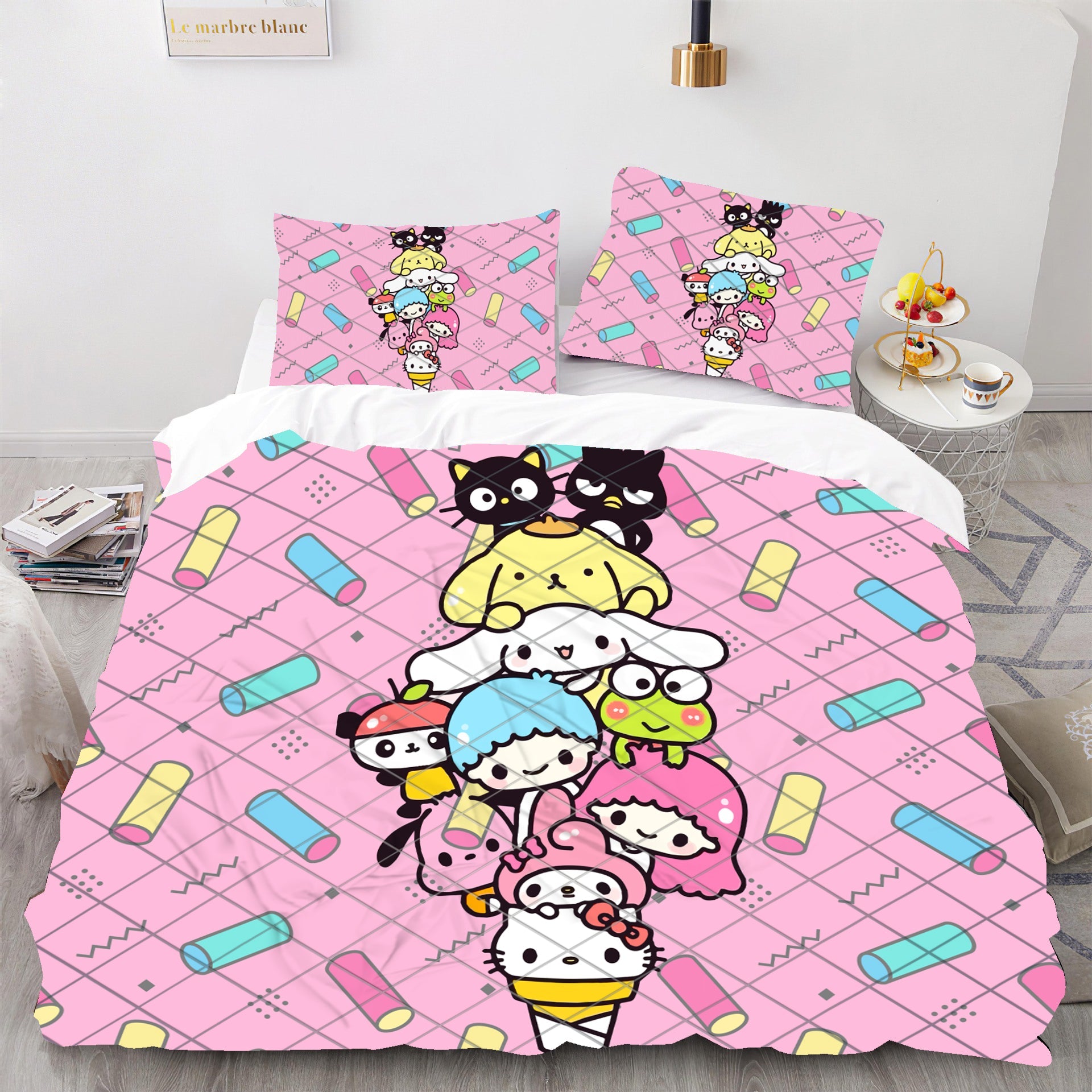 Hello Kitty Sanrio Blanket Quilt Tapestry 36.5”x31” Cute Flowers Bees Birds  Bugs