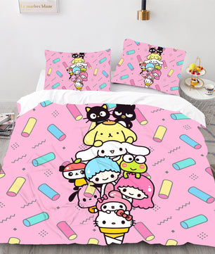 Hello Kitty Bed Set Cotton Sanrios Cute Bed Sheets Cartoon Bed Comforters Pink Bed Cover Set LS22788 - Lusy Store