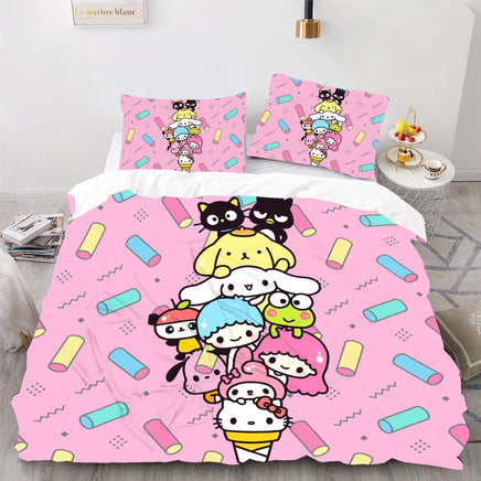 Hello Kitty Bed Set Cotton Sanrios Cute Bed Sheets Cartoon Bed Comforters Pink Bed Cover Set LS22788 - Lusy Store