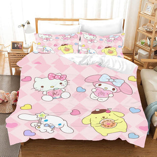Hello Kitty Bed Set Cotton Sanrios Cute Bed Sheets Cartoon Bed Comforters Pink Bed Cover Set LS22792 - Lusy Store