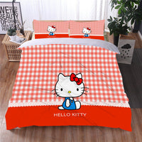Hello Kitty Bed Set Cotton Sanrios Cute Bed Sheets Cartoon Bed Comforters Red Bed Cover Set LS22779 - Lusy Store