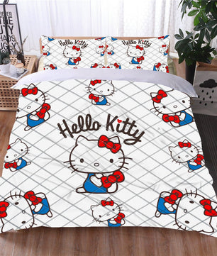 Hello Kitty Bed Set Cotton Sanrios Cute Bed Sheets Cartoon Bed Comforters White Bed Cover Set LS22785 - Lusy Store