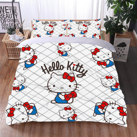 Hello Kitty Bed Set Cotton Sanrios Cute Bed Sheets Cartoon Bed Comforters White Bed Cover Set LS22785 - Lusy Store