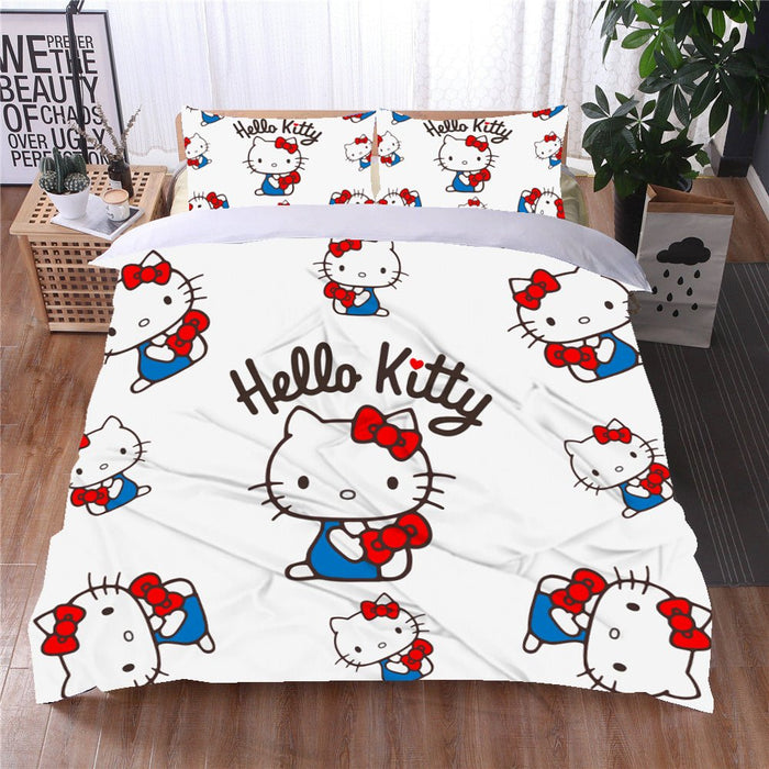Hello Kitty Bed Set White Cute Bed Linen and Quilt Set LS22785 Lusy