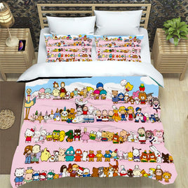 Hello Kitty Bed Set Cotton Sanrios Cute Bed Sheets World Cartoon Bed Comforters Colorful Bed Cover Set LS22791 - Lusy Store