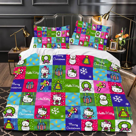 Hello Kitty Bed Set Hello Kitty And Friends Christmas Bedding Cute Bedding Set Cartoon Bed Cotton Comforters Colorful Duvet Covers LS22840 Only Quilt