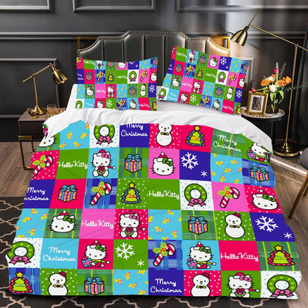 Hello Kitty Bed Set Hello Kitty And Friends Christmas Bedding Cute Bedding Set Cartoon Bed Cotton Comforters Colorful Duvet Covers LS22840 4 Pieces Bedding Sets