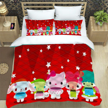 Hello Kitty Bed Set Hello Kitty And Friends Christmas Bedding Cute Bedding Set Cartoon Bed Cotton Comforters Red Duvet Covers LS22860 - Lusy Store