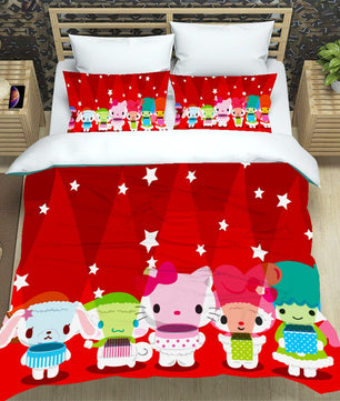 Hello Kitty Bed Set Hello Kitty And Friends Christmas Bedding Cute Bedding Set Cartoon Bed Cotton Comforters Red Duvet Covers LS22860 - Lusy Store