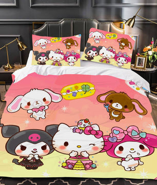 Hello Kitty Bed Set Hello Kitty And Friends Cute Bedding Cute Bedding Set Cartoon Bed Cotton Comforters Colorful Duvet Covers LS22855 - Lusy Store