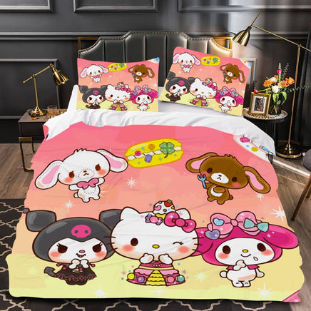 Hello Kitty Bed Set Hello Kitty And Friends Cute Bedding Cute Bedding Set Cartoon Bed Cotton Comforters Colorful Duvet Covers LS22855 - Lusy Store