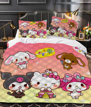 Hello Kitty Bed Set Hello Kitty And Friends Cute Bedding Cute Bedding Set Cartoon Bed Cotton Comforters Colorful Duvet Covers LS22855 - Lusy Store