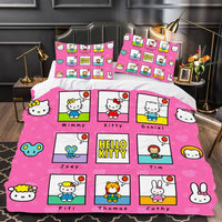 Hello Kitty Bed Set Hello Kitty And Friends Cute Bedding Set Cartoon Bed Cotton Comforters Pink Duvet Covers LS22861 - Lusy Store