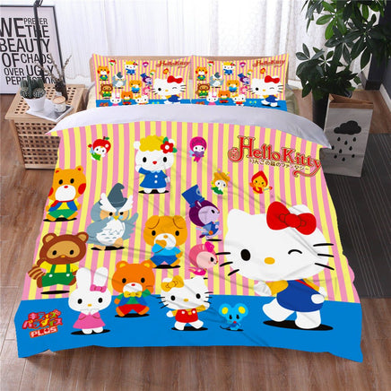 Hello Kitty Bed Set Hello Kitty And Friends Cute Bedding Set Cartoon Bed Cotton Comforters Pink Duvet Covers LS22862 - Lusy Store
