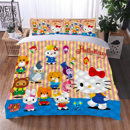 Hello Kitty Bed Set Hello Kitty And Friends Cute Bedding Set Cartoon Bed Cotton Comforters Pink Duvet Covers LS22862 - Lusy Store