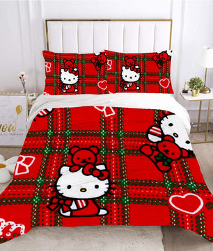 Hello Kitty Bed Set Hello Kitty And Friends Cute Bedding Set Cartoon Bed Cotton Comforters Red Duvet Covers LS22837 - Lusy Store