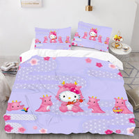 Hello Kitty Bed Set Hello Kitty And Friends Dinosaur Bedding Set Cartoon Bed Cotton Comforters Cute Duvet Covers LS22836 - Lusy Store