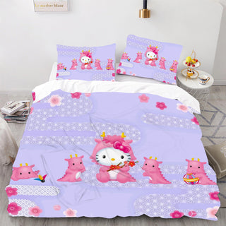 Hello Kitty Bed Set Hello Kitty And Friends Dinosaur Bedding Set Cartoon Bed Cotton Comforters Cute Duvet Covers LS22836 - Lusy Store