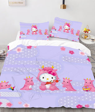 Hello Kitty Bed Set Hello Kitty And Friends Dinosaur Bedding Set Cartoon Bed Cotton Comforters Cute Duvet Covers LS22836 - Lusy Store