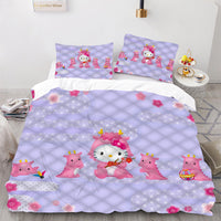 Hello Kitty Bed Set Hello Kitty And Friends Dinosaur Bedding Set Cartoon Bed Cotton Comforters Cute Duvet Covers LS22836 - Lusy Store