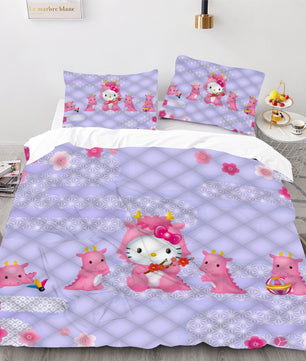 Hello Kitty Bed Set Hello Kitty And Friends Dinosaur Bedding Set Cartoon Bed Cotton Comforters Cute Duvet Covers LS22836 - Lusy Store
