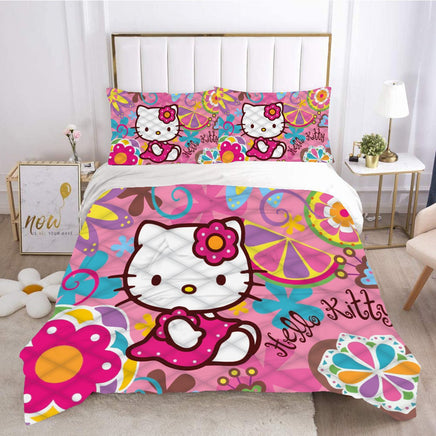 Hello Kitty Bed Set Hello Kitty And Friends Floral Bedding Cute Bedding Set Cartoon Bed Cotton Comforters Floral Duvet Covers LS22859 - Lusy Store