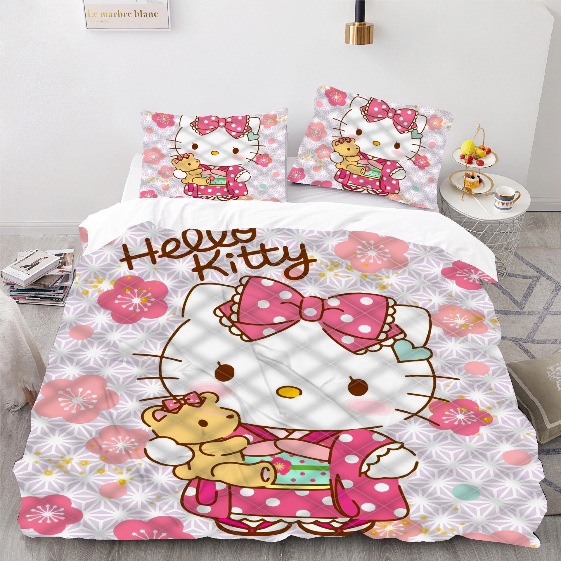 Hello Kitty Bed Set Hello Kitty And Friends Floral Bedding Cute Bedding Set Cartoon Bed Cotton Comforters Pink Duvet Covers LS22857 - Lusy Store