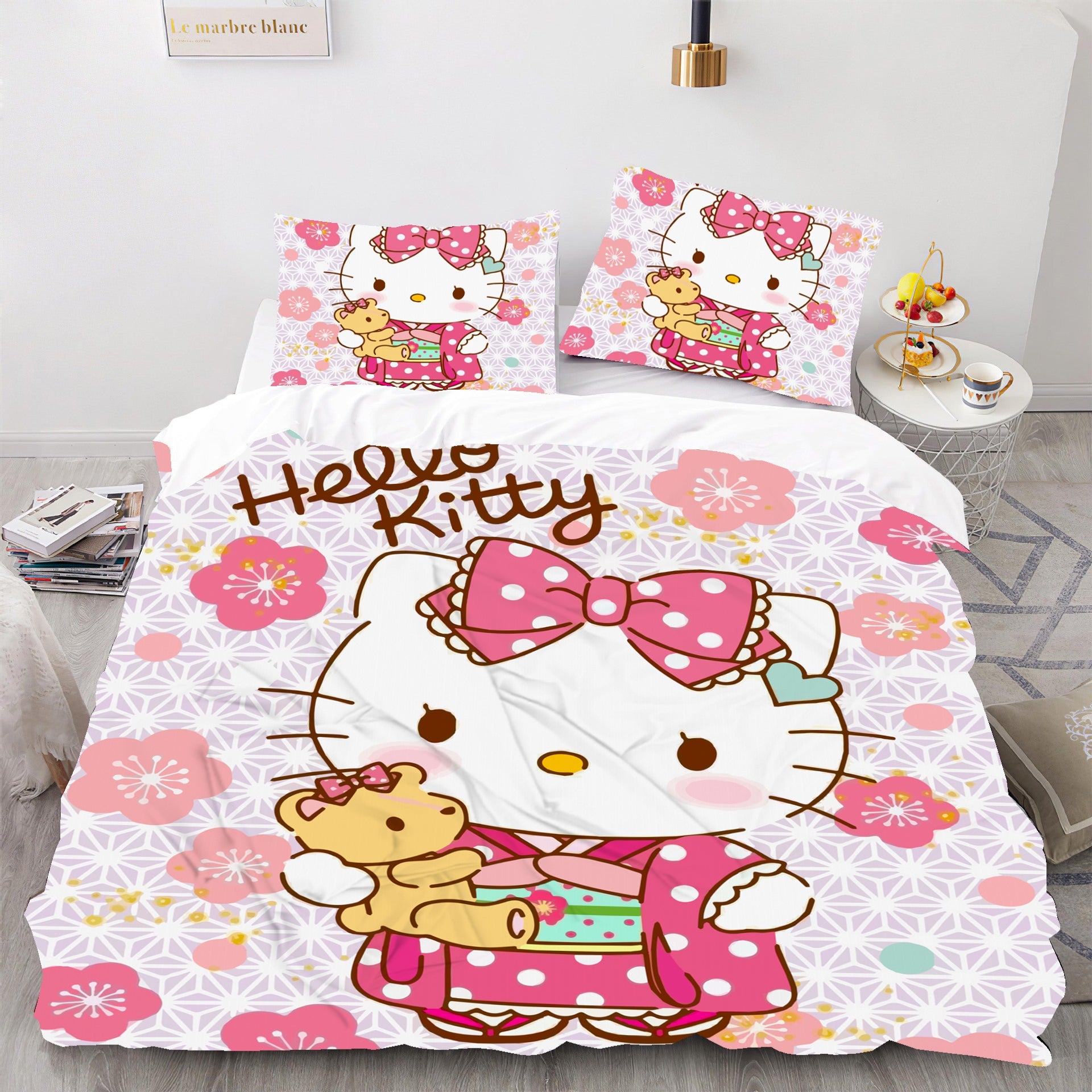 Hello Kitty Bed Set Hello Kitty And Friends Floral Bedding Cute Bedding Set Cartoon Bed Cotton Comforters Pink Duvet Covers LS22857 - Lusy Store